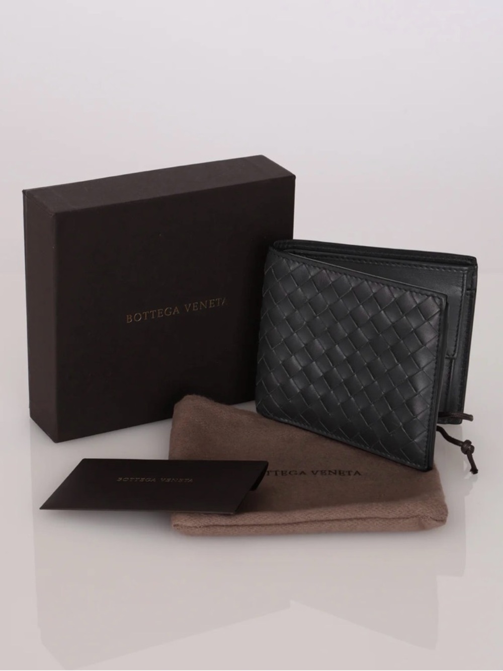Bottega Veneta Black Intrecciato Woven Leather Bi-Fold Wallet